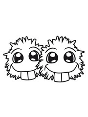 2 freunde team paar liebe verliebt pärchen klein süß niedlich haarig comic cartoon clipart lustig