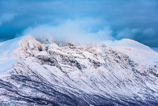 Beautiful view of mountain in winter time - north Norway - Kvaloya near Tromso