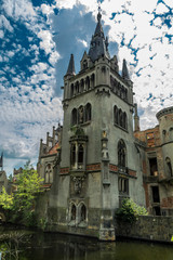 Fototapeta premium Beautiful and gloomy ruins of castles in Poland. Closed object. Palace in Kopice Ruins of the Schaffgotsch palace