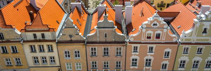 Panorama from the main building in the town of Opole. Colorful houses and pavements, magnificent...