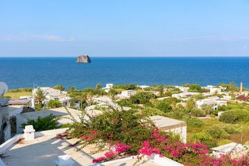 View of white rooftops in Stromboli