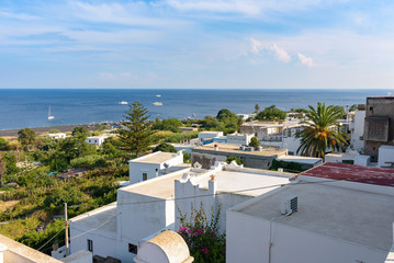 View of white rooftops in Stromboli