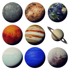 Fototapeta premium planety Układu Słonecznego na białym tle (renderowanie przestrzeni 3d, elementy tego obrazu są dostarczane przez NASA)