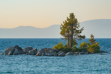 Small island off the beach at Zephyr Cove in Lake Tahoe