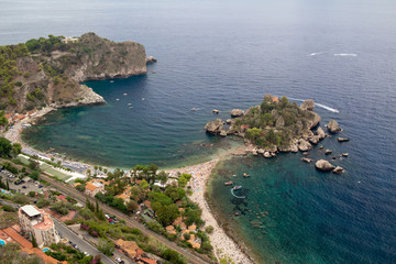 Obraz premium Taormina Isola Bella beach coast blue sea