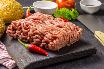 raw minced meat. ingredients for burger