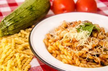 Gemelli alla arrabbiata italian dish