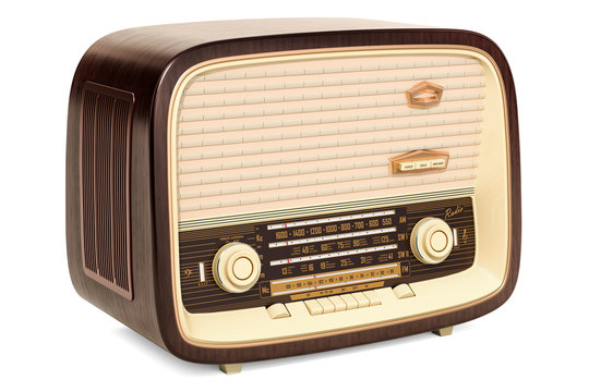 Vintage radio receiver closeup, 3D rendering