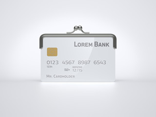 Creative concept of credit card and retro wallet. 3d render