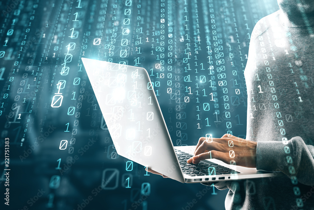 Poster hacking, computing and criminal concept