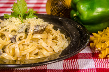Italian fettucini pasta with mushrooms