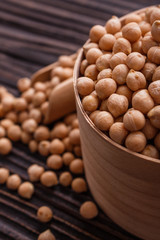 uncooked chickpeas on a wooden rustic background