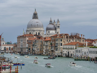 Naklejka premium Venice, Italy, August 30th 2018, The Grand Canal in summer and Basilica Santa Maria della