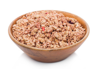 Bamboo wood bowl with organic granola cereal