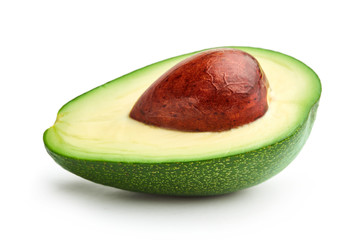 single half of ripe avocado isolated on white background