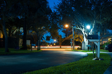 Neighborhood street at night in Fort Lauderdale