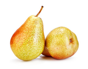two ripe pear fruits isolated on white background