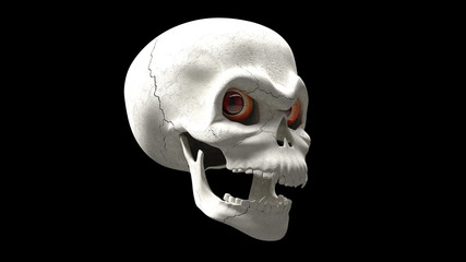 3d render skull with vampire's eyes halloween.