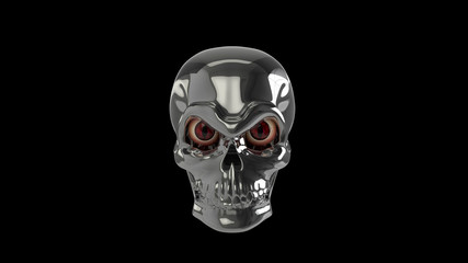 3d render robot skull metal with vampire's eyes halloween.