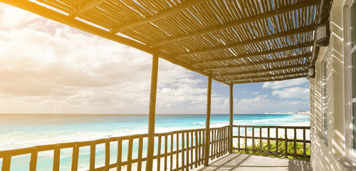 Tropical wooden terrace near caribbean sea