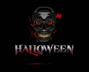 3D render flyer hallowee witch skull metal written halloween with blood