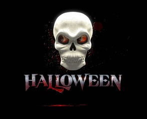 3D render flyer halloween vampires's skull written halloween with blood.