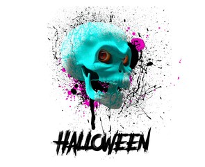 3D render flyer halloween vampires's skull written halloween with blood.