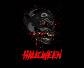 3D render flyer hallowee witch skull metal written halloween with blood