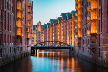 Hamburg Speicherstadt at twilight, Germany