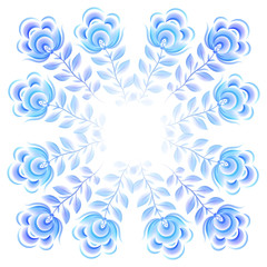 Blue vector watercolor style flowers square background