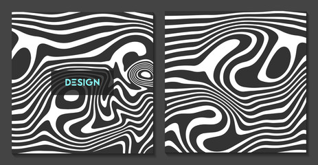 Abstract wavy twisted distorted lines. Black and white texture background. Futuristic vector illustration.