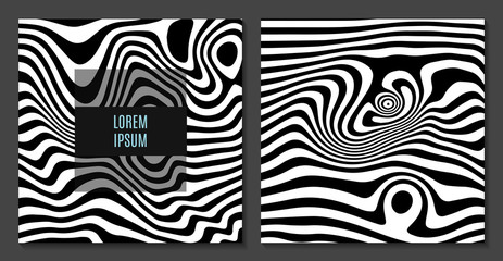 Abstract wavy twisted distorted lines. Black and white texture background. Futuristic vector illustration.