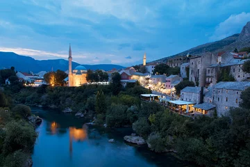 Fotobehang Stari Most City in Bosnia and Herzegovina at night 