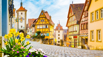 Medieval town of Rothenburg ob der Tauber in summer, Bavaria, Germany
