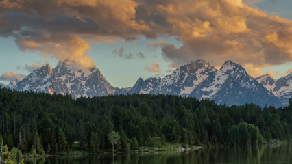 Clouds Hover over Tetons Range with Pine Trees