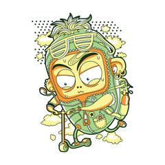 Cute character riding scooter
