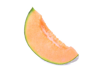 sliced japanese melons, orange melon or cantaloupe melon with seeds isolated on white background