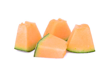 Naklejka na ściany i meble sliced japanese melons, orange melon or cantaloupe melon with seeds isolated on white background