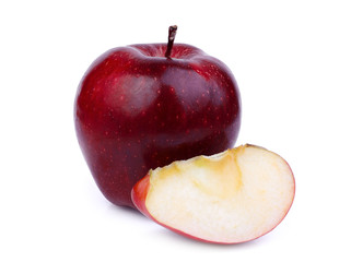 whole and slice red apple fruit isolated on white background