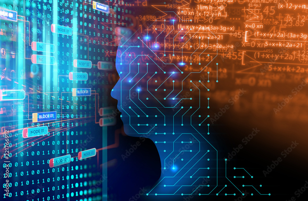 Aufkleber silhouette of virtual human on circuit pattern technology 3d illustration