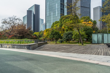 modern buildings and empty pavement in china.