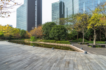 modern buildings and empty pavement in china.