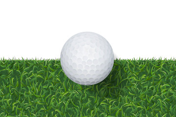 Golf ball and green grass background with area for copy space. Vector.