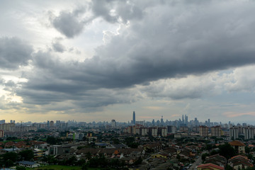 View of rain season over downtown Kuala Lumpur, Malaysia 