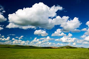 The cloudscape and summer grassland of Hulunbuir of China.