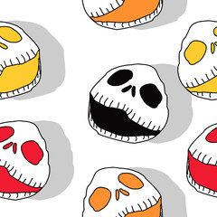 Seamless pattern of creepy cute halloween monster. Scary reaper bone head vector illustration ready for print and fashion textile.