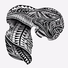 Snake Tattoo design in Maori Polynesian Style to tattoo on the chest and shoulder, Hand drawn Maori Polynesian Tattoo Design.