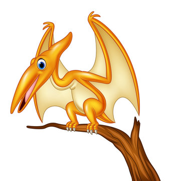 Cartoon pterodactyl on a branch