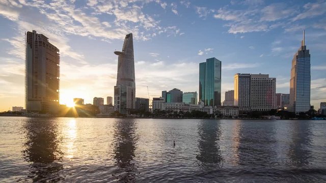 Timelapse landscape sunset to night of Ho Chi Minh city or Sai Gon. Royalty high quality free stock footage time lapse of Ho Chi Minh City in sunset to night.  Timelapse or time lapse is fast video