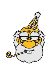 gesicht kopf geburtstag geschenk hut tröte feiern party klein opa alt großvater papa hornbrille bart nerd geek lustig comic cartoon clipart